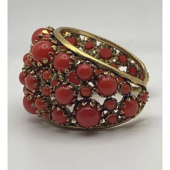 Zara Gold Tone Reddish/Orange Resin Stones Bold Statement Cuff Bracelet READ - Picture 4 of 13